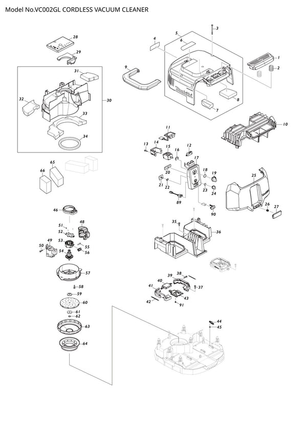 Pièces détachées aspirateur de chantier sans fil Makita VC002GL