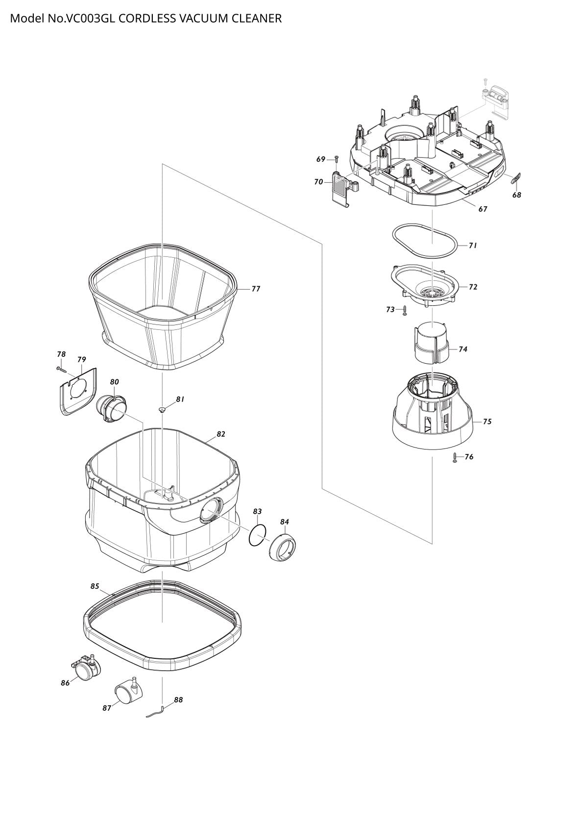 Pièces détachées aspirateur de chantier sans fil Makita VC003GL