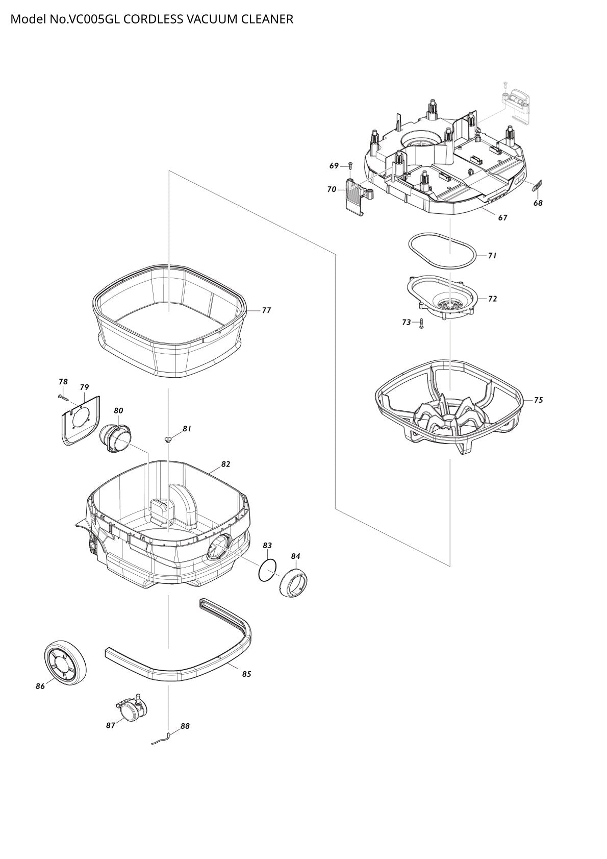 Pièces détachées aspirateur de chantier sans fil Makita VC005GL