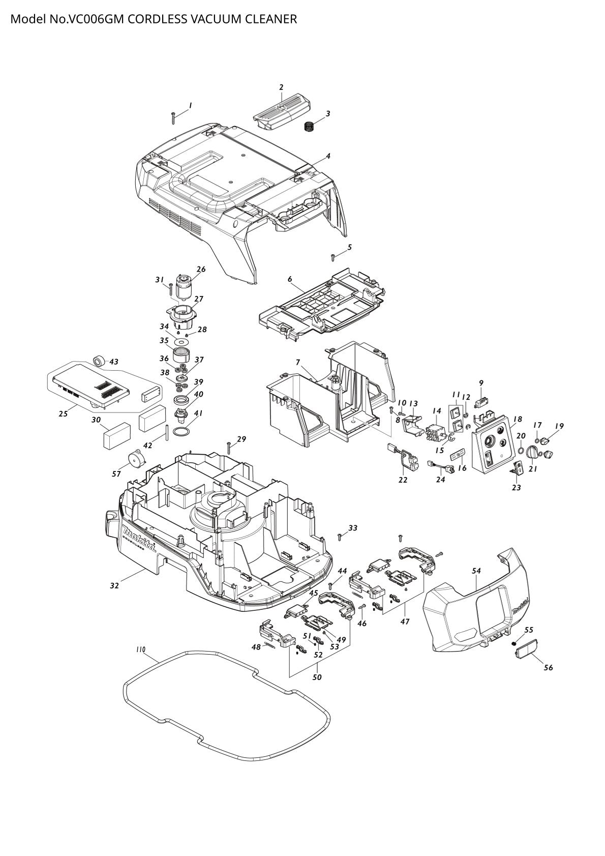 Pièces détachées aspirateur de chantier sans fil Makita VC006GM