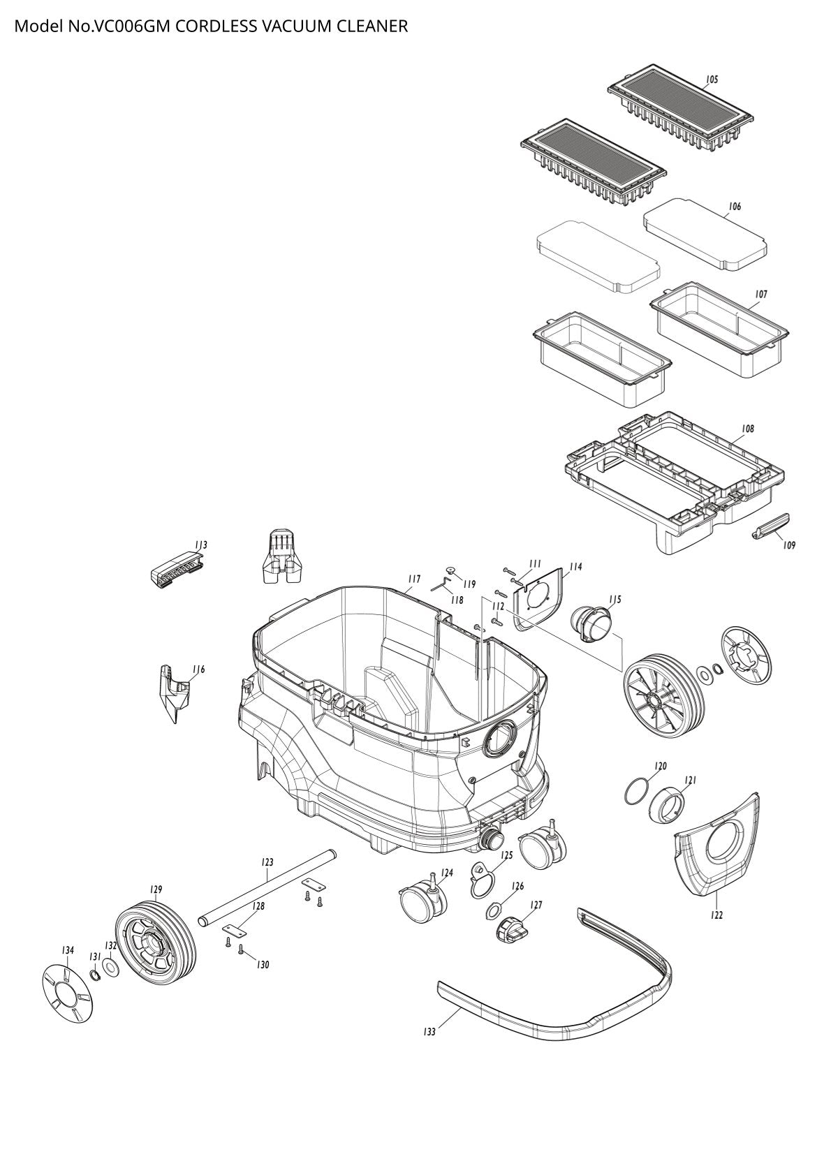 Pièces détachées aspirateur de chantier sans fil Makita VC006GM