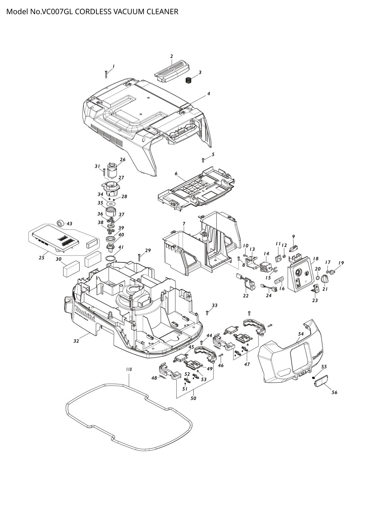 Pièces détachées aspirateur de chantier sans fil Makita VC007GL