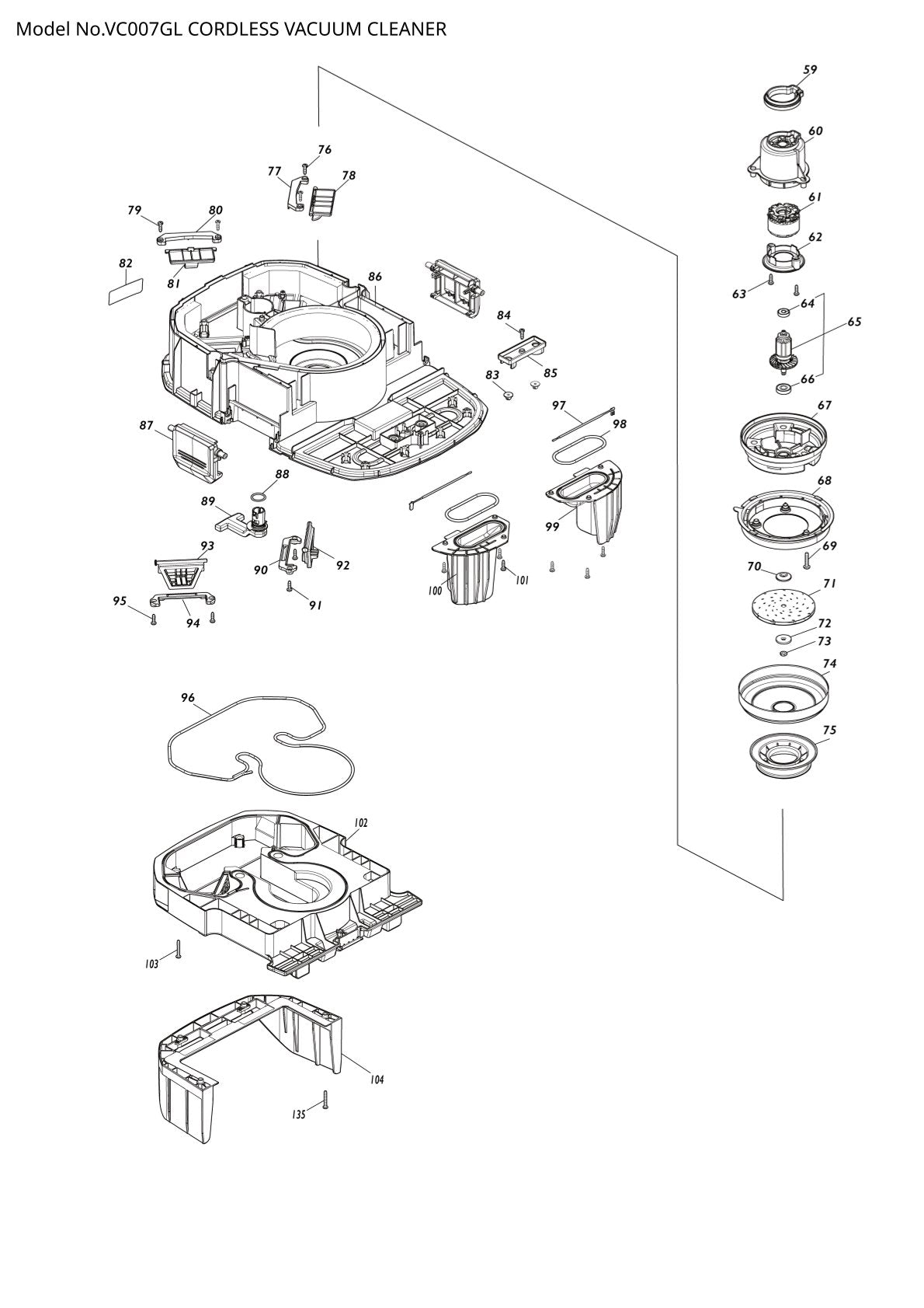 Pièces détachées aspirateur de chantier sans fil Makita VC007GL