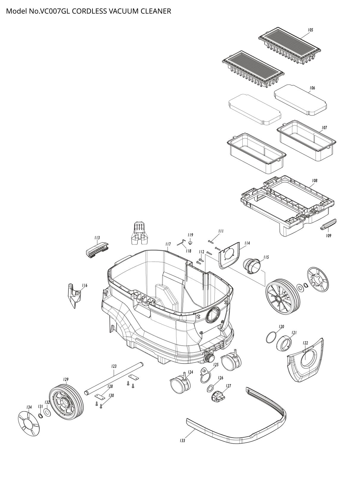 Pièces détachées aspirateur de chantier sans fil Makita VC007GL