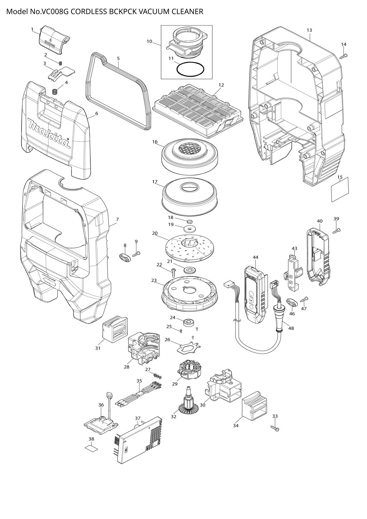 Pièces détachées aspirateur de chantier sans fil Makita VC008G