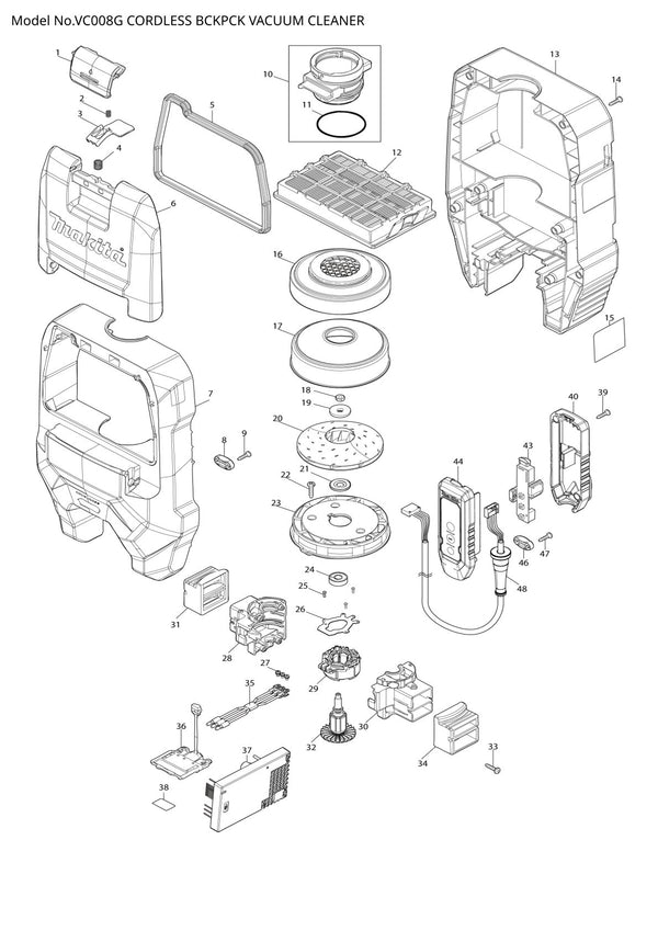Pièces détachées aspirateur de chantier sans fil Makita VC008G