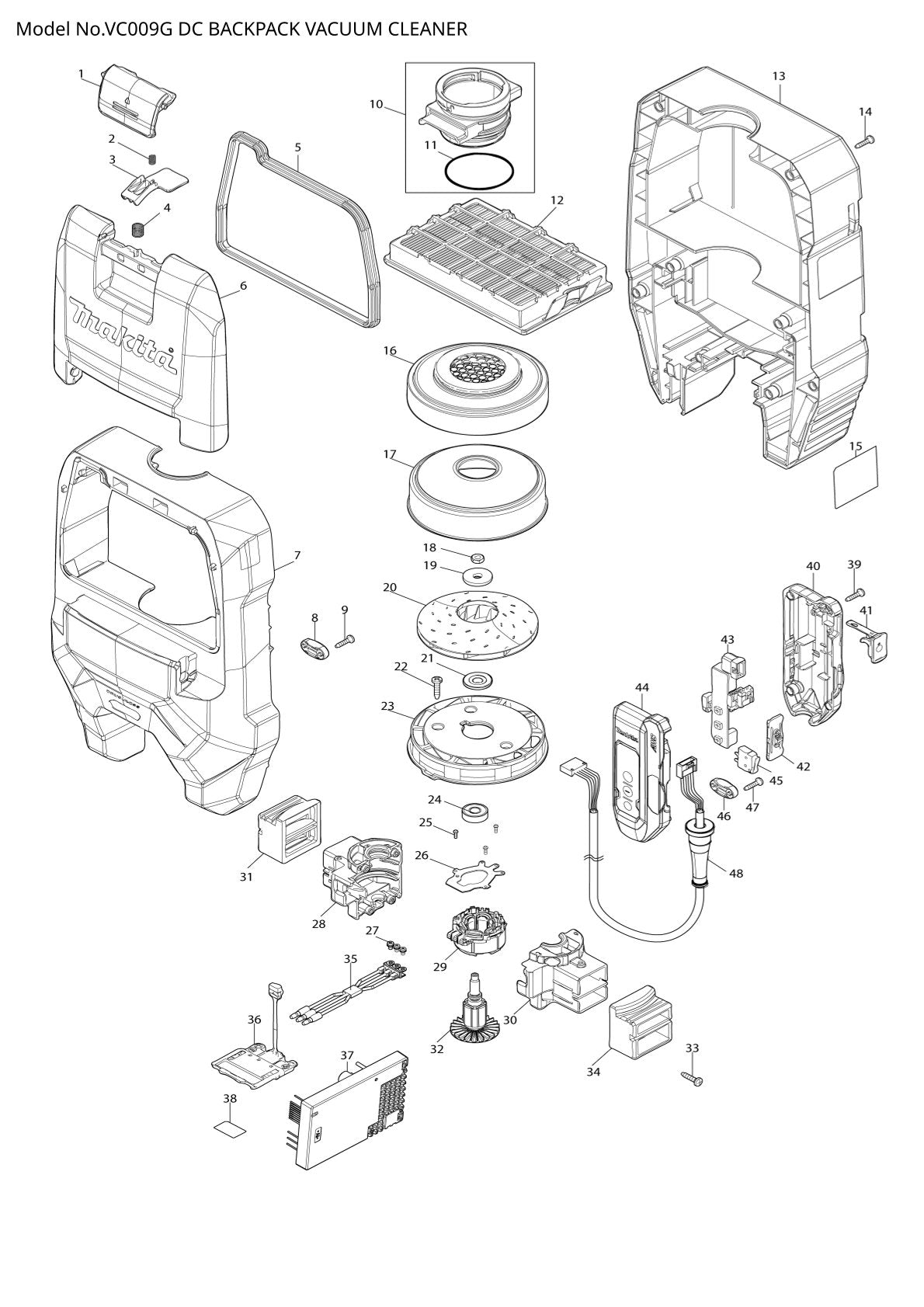 Pièces détachées aspirateur de chantier sans fil Makita VC009G
