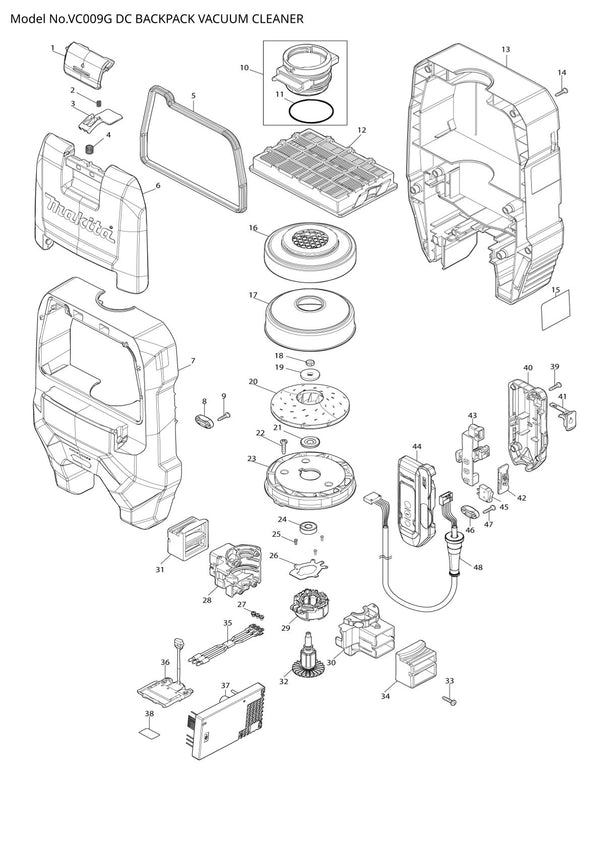 Pièces détachées aspirateur de chantier sans fil Makita VC009G