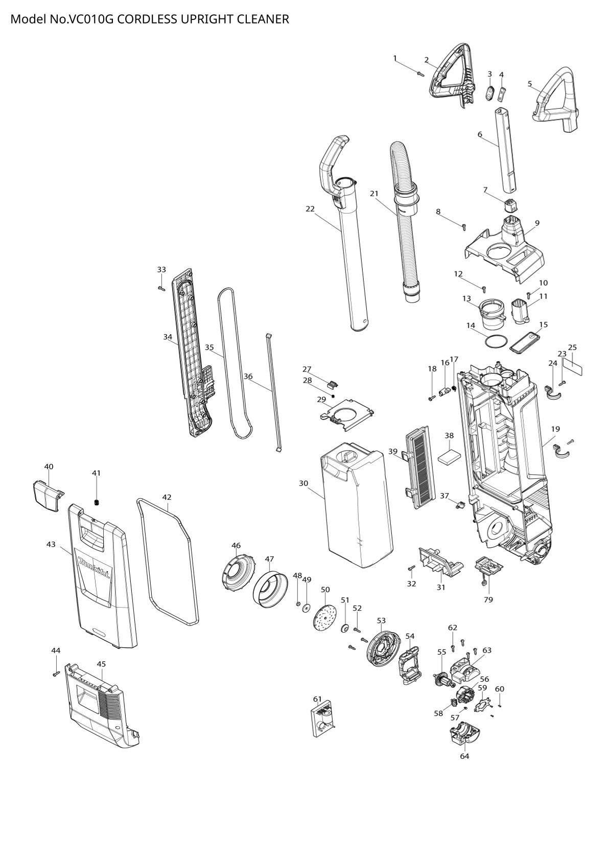Pièces détachées aspirateur de chantier sans fil Makita VC010G