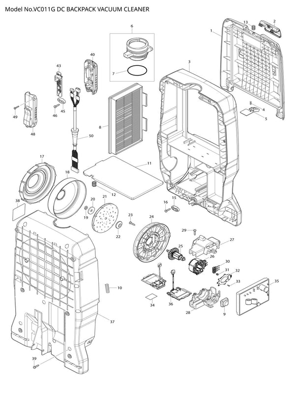 Pièces détachées aspirateur de chantier sans fil Makita VC011G