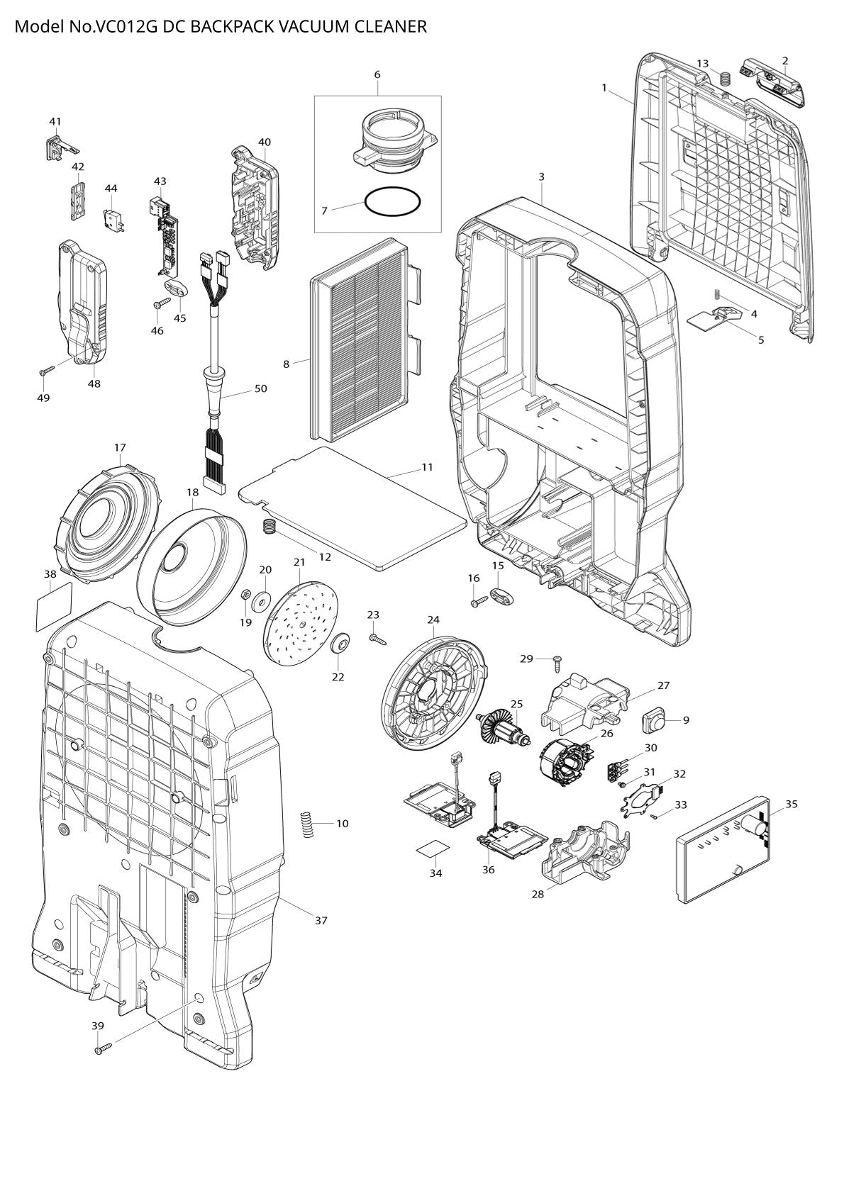 Pièces détachées aspirateur de chantier sans fil Makita VC012G