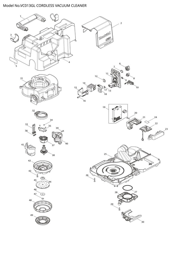 Pièces détachées aspirateur de chantier sans fil Makita VC013GL