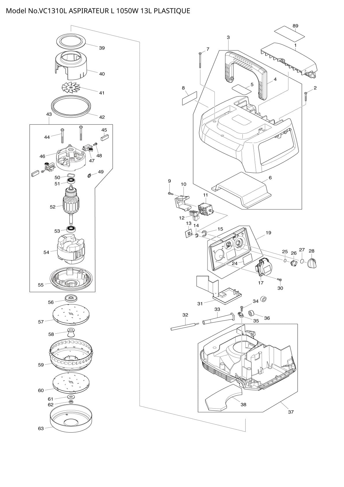 Pièces détachées aspirateur de chantier Makita VC1310L