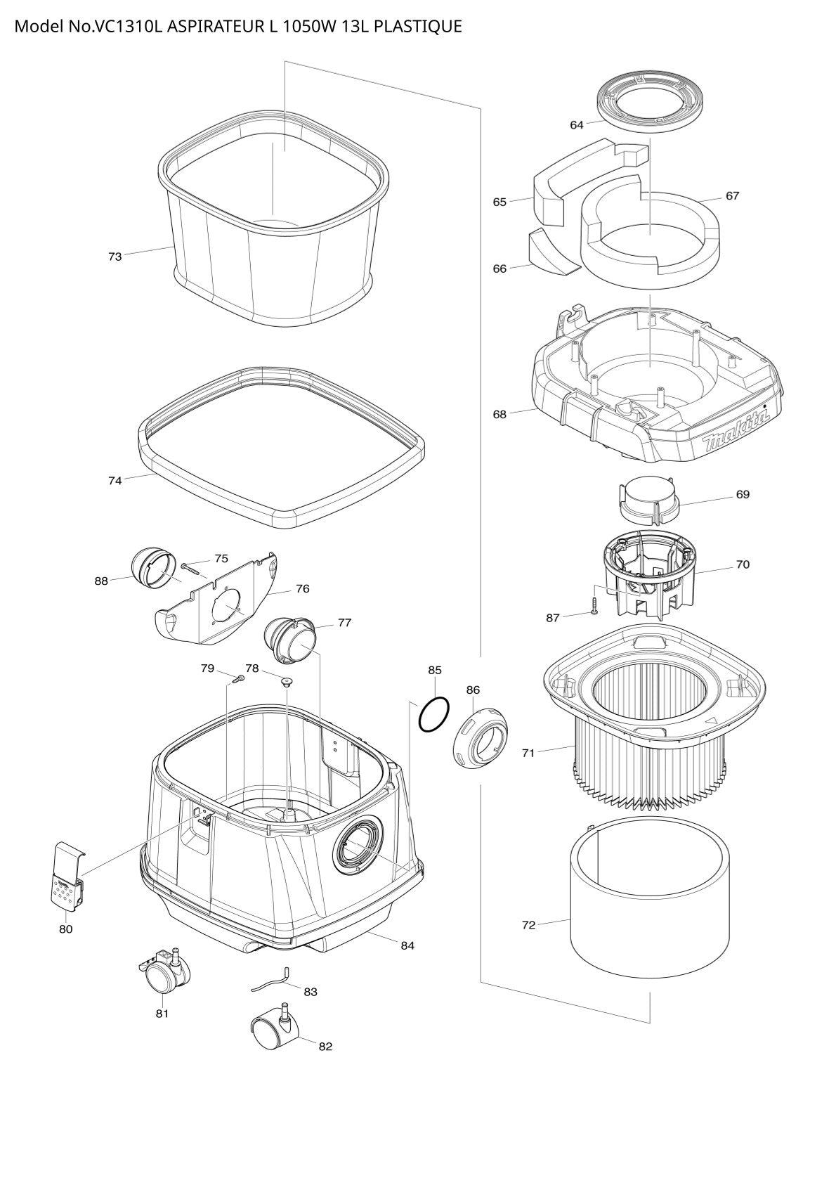 Pièces détachées aspirateur de chantier Makita VC1310L
