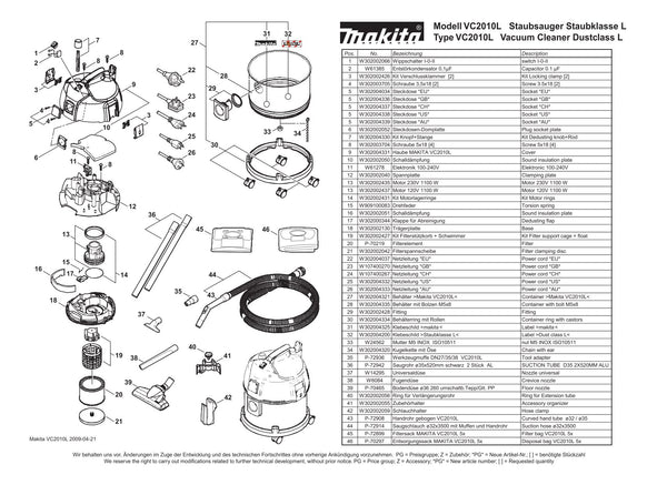 Pièces détachées aspirateur de chantier Makita VC2010L
