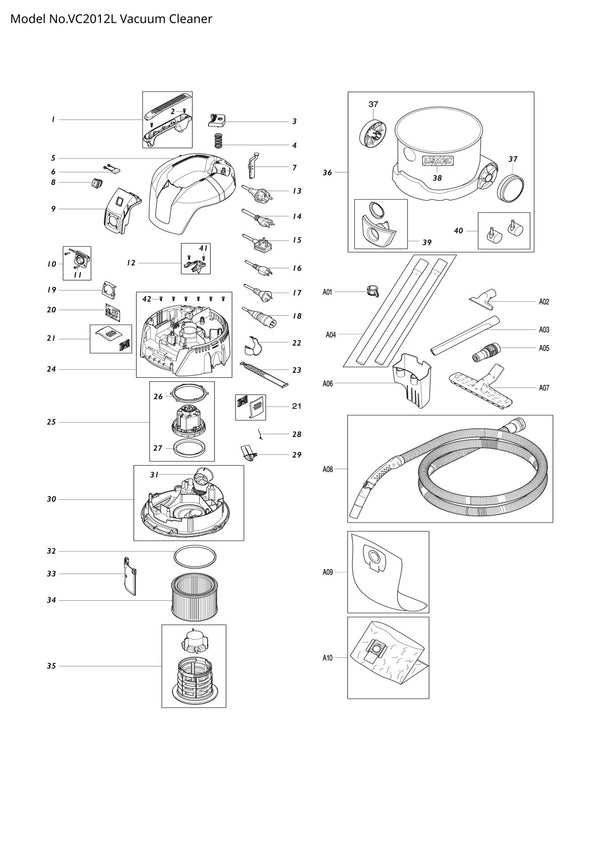 Pièces détachées aspirateur de chantier Makita VC2012L
