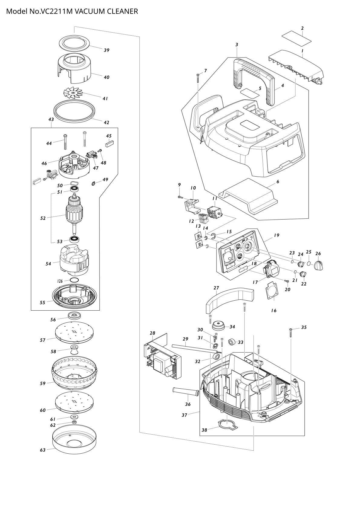 Pièces détachées aspirateur de chantier Makita VC2211M