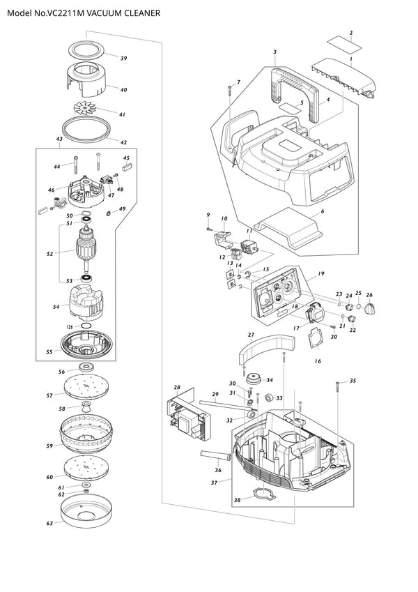 Pièces détachées aspirateur de chantier Makita VC2211M