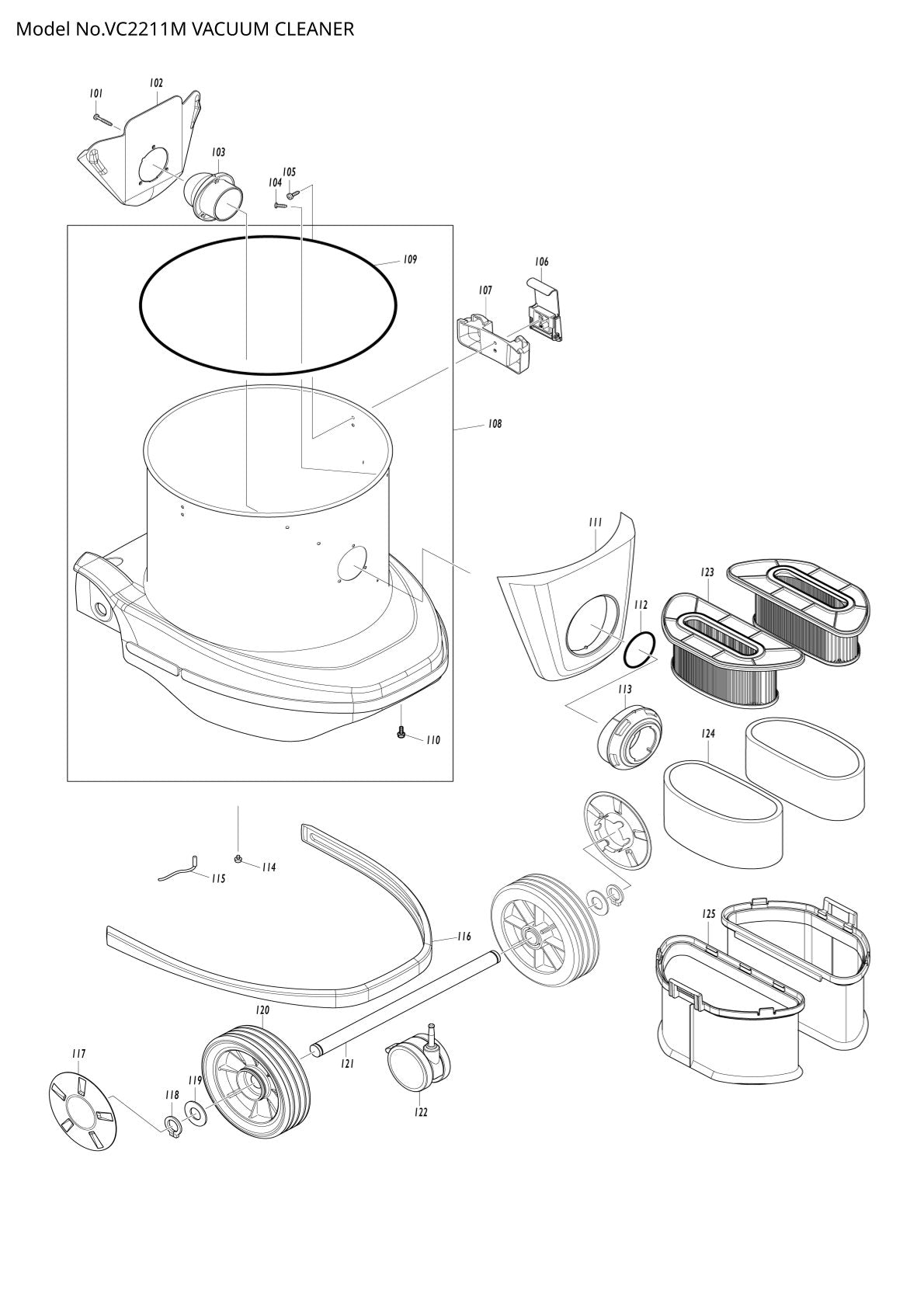 Pièces détachées aspirateur de chantier Makita VC2211M
