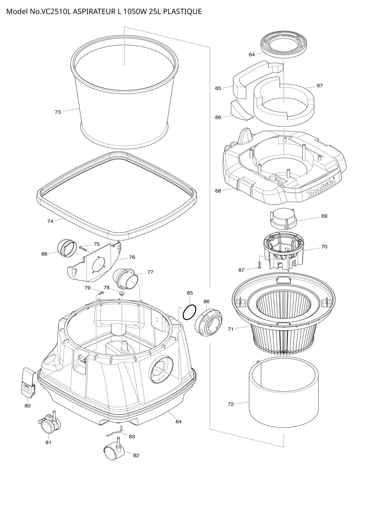Pièces détachées aspirateur de chantier Makita VC2510L