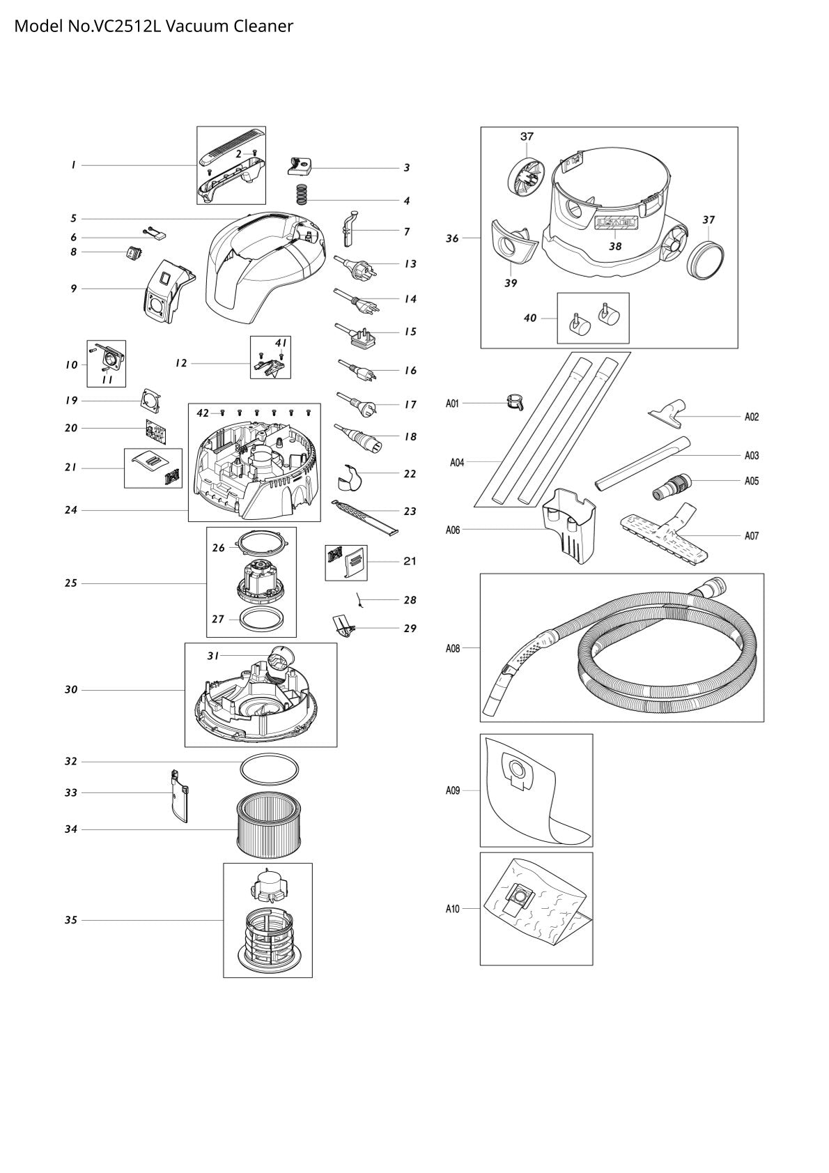 Pièces détachées aspirateur de chantier Makita VC2512L
