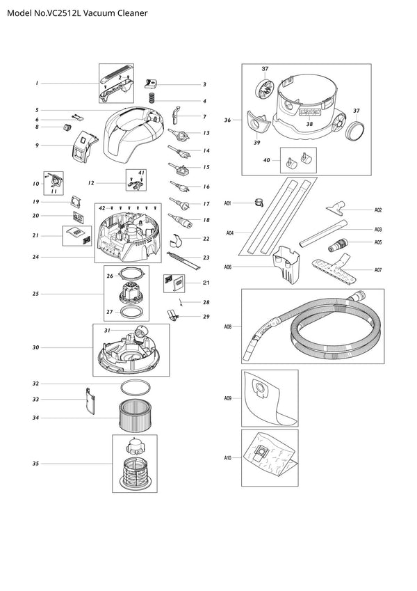 Pièces détachées aspirateur de chantier Makita VC2512L