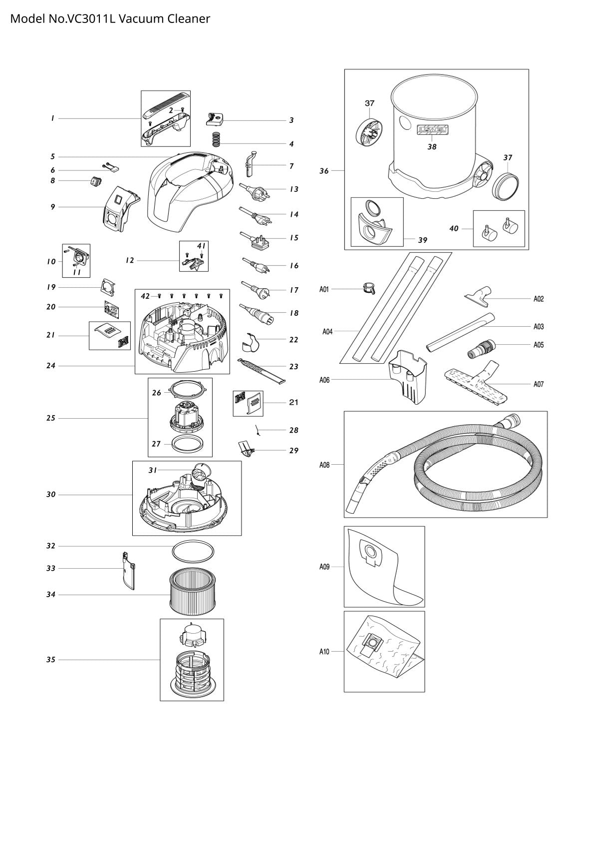 Pièces détachées aspirateur de chantier Makita VC3011L