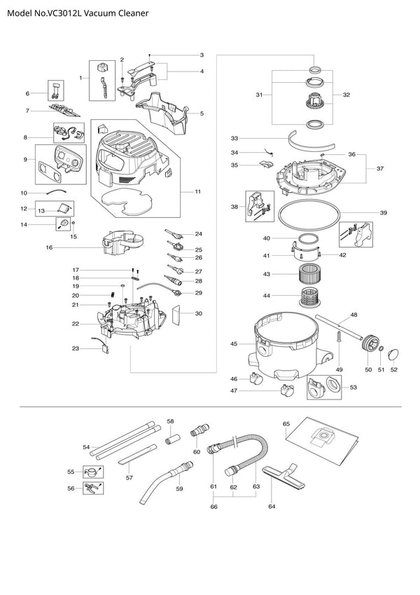 Pièces détachées aspirateur de chantier Makita VC3012L