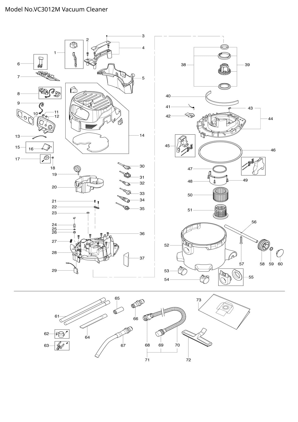 Pièces détachées aspirateur de chantier Makita VC3012M