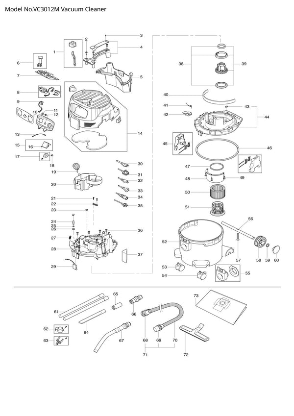 Pièces détachées aspirateur de chantier Makita VC3012M