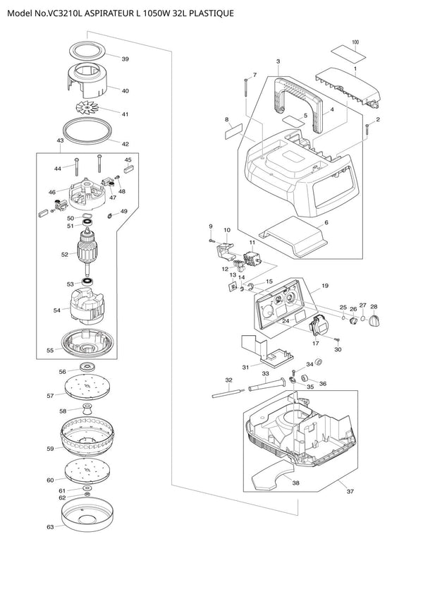 Pièces détachées aspirateur de chantier Makita VC3210L