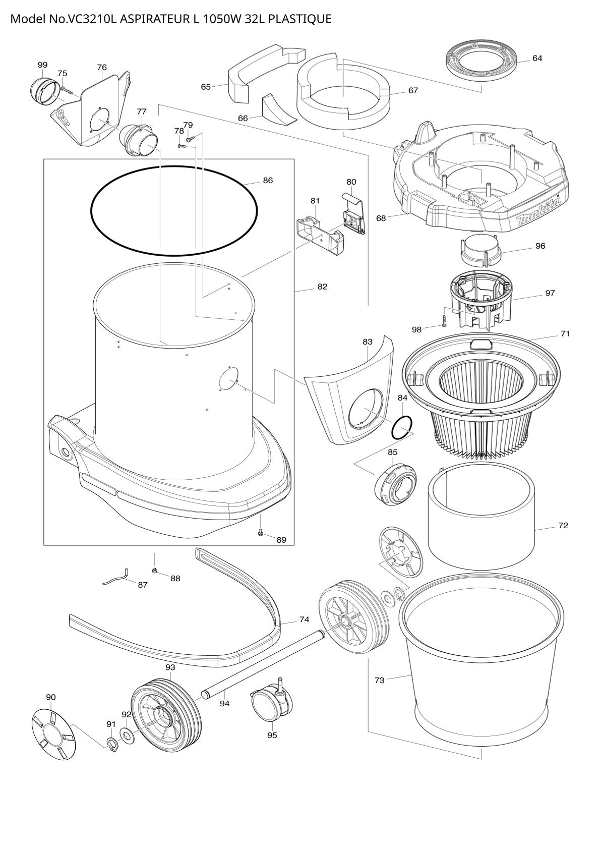Pièces détachées aspirateur de chantier Makita VC3210L