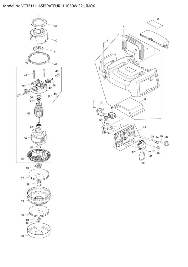 Pièces détachées aspirateur de chantier Makita VC3211H