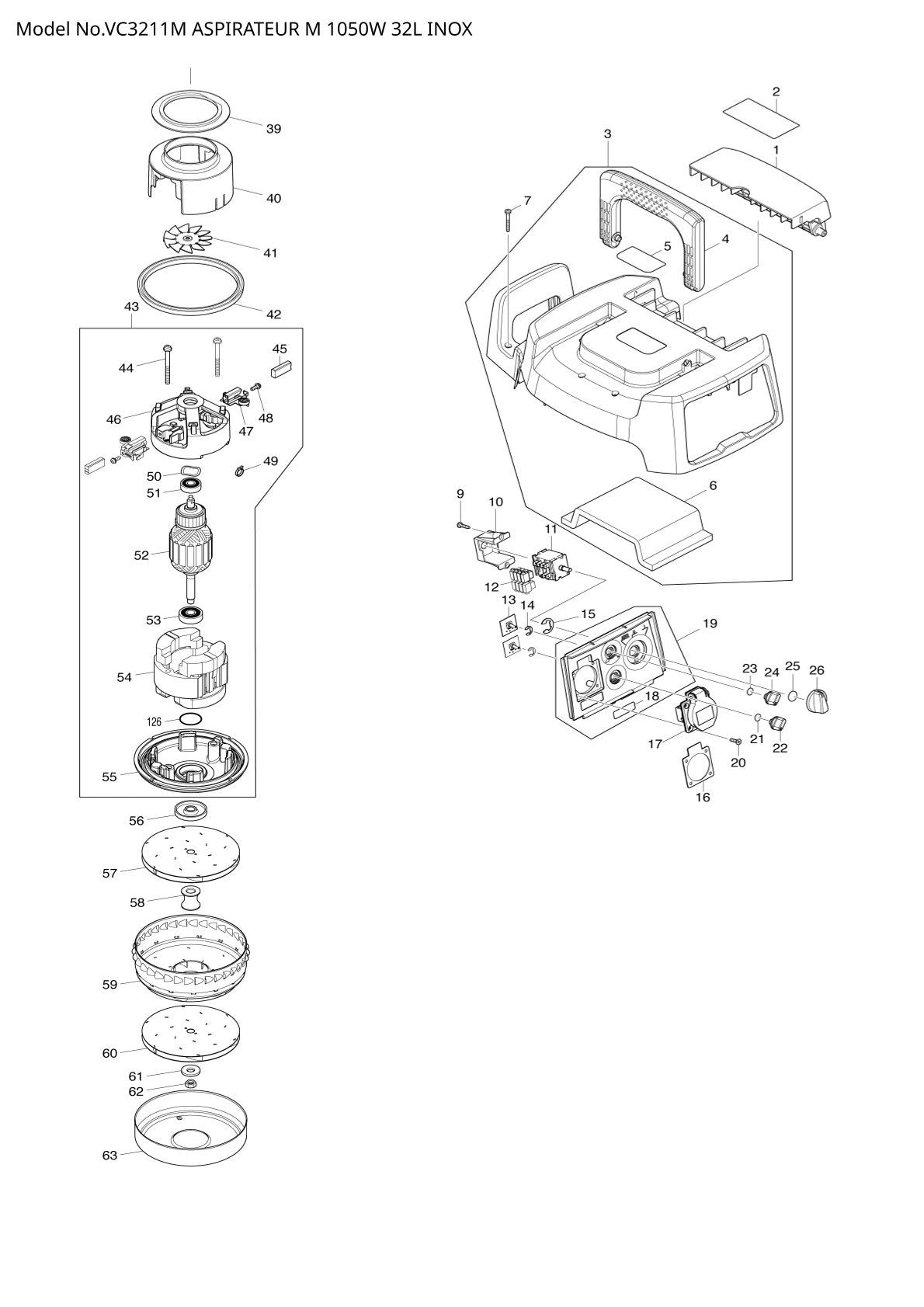 Pièces détachées aspirateur de chantier Makita VC3211M