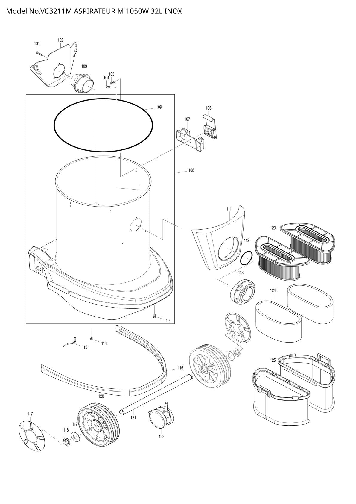 Pièces détachées aspirateur de chantier Makita VC3211M