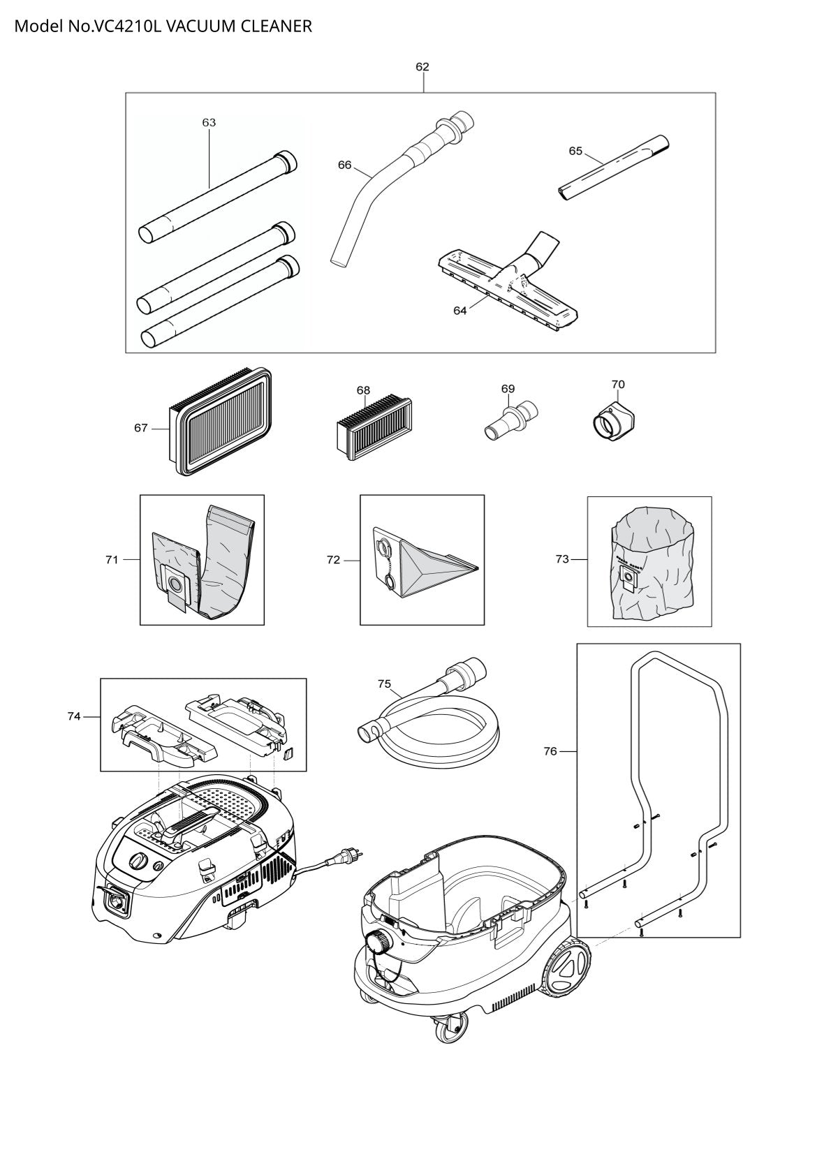 Pièces détachées aspirateur de chantier Makita VC4210L