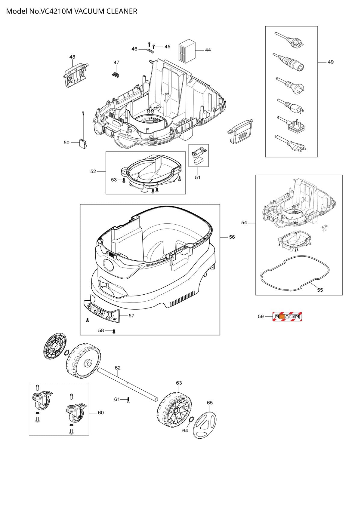 Pièces détachées aspirateur de chantier Makita VC4210M