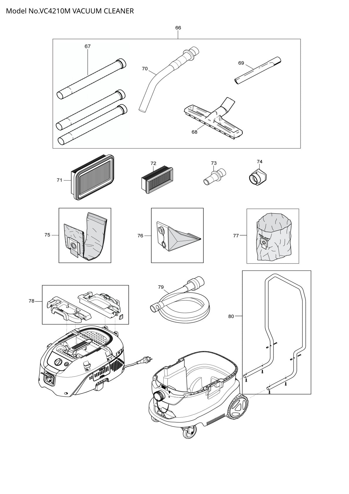 Pièces détachées aspirateur de chantier Makita VC4210M