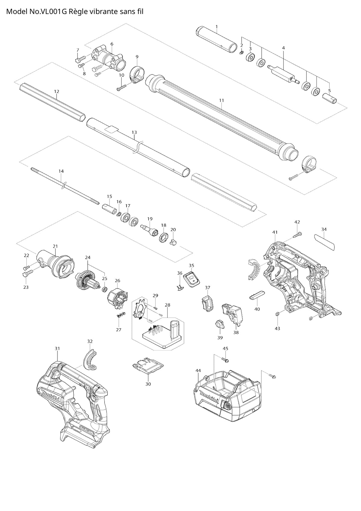 Pièces détachées lisseuse à béton sans fil Makita VL001G