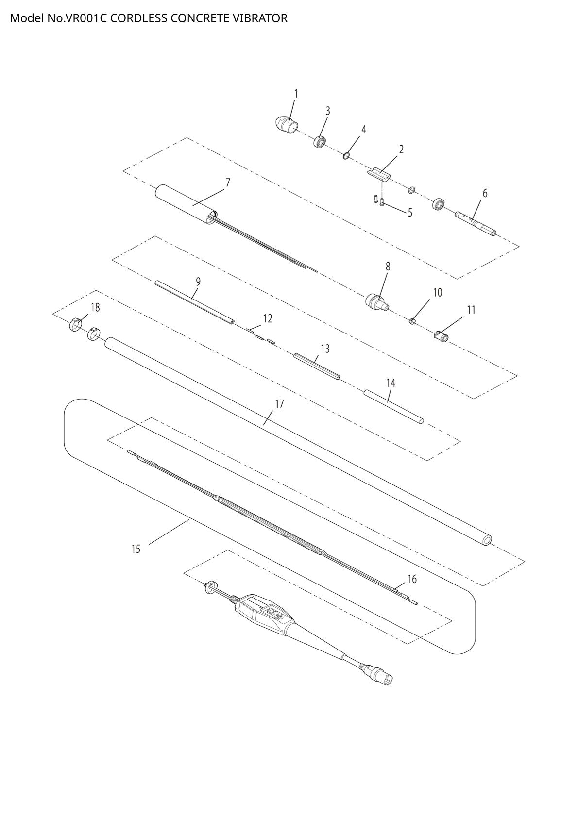 Pièces détachées aiguille vibrante sans fil Makita VR001C