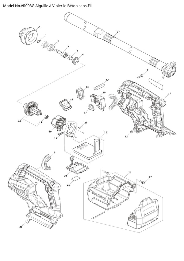Pièces détachées aiguille vibrante sans fil Makita VR003G