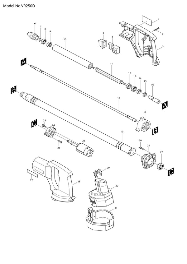 Pièces détachées aiguille vibrante sans fil Makita VR250D