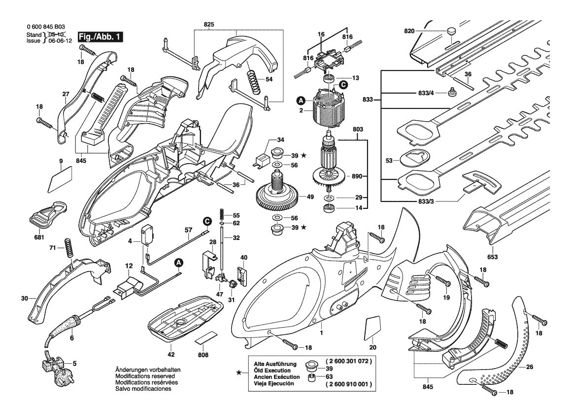 Vue éclatée Bosch AHS 650-24 ST 0 600 845 F03 - page 1