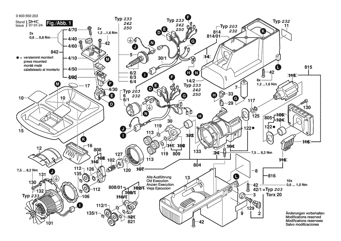 Vue éclatée Bosch AXT 2000 0 600 850 232 - page 1