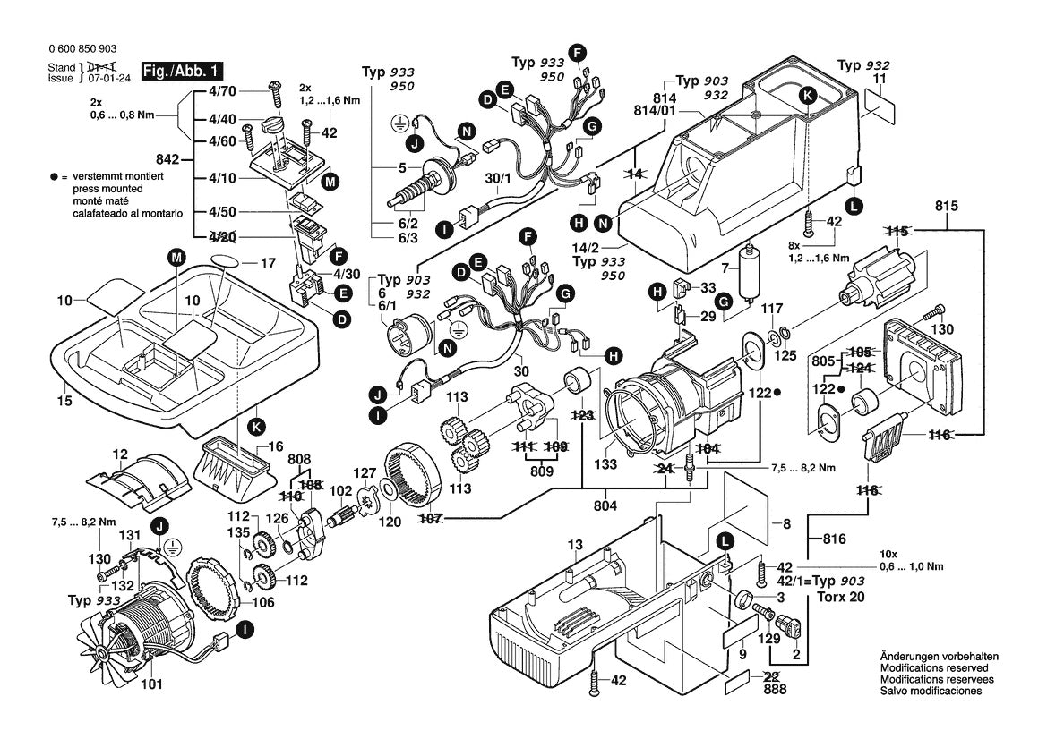 Vue éclatée Bosch AXT 2300 0 600 850 903 - page 1