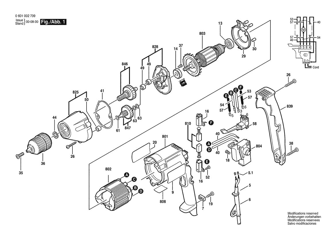 Vue éclatée Bosch 1002 VSR DRILL 0 601 002 739 - page 1