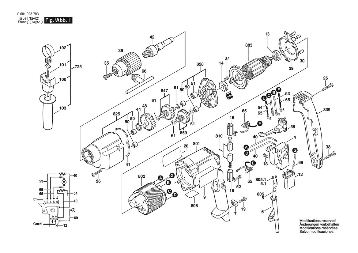 Vue éclatée Bosch GBM 13 HRE 0 601 023 703 - page 1