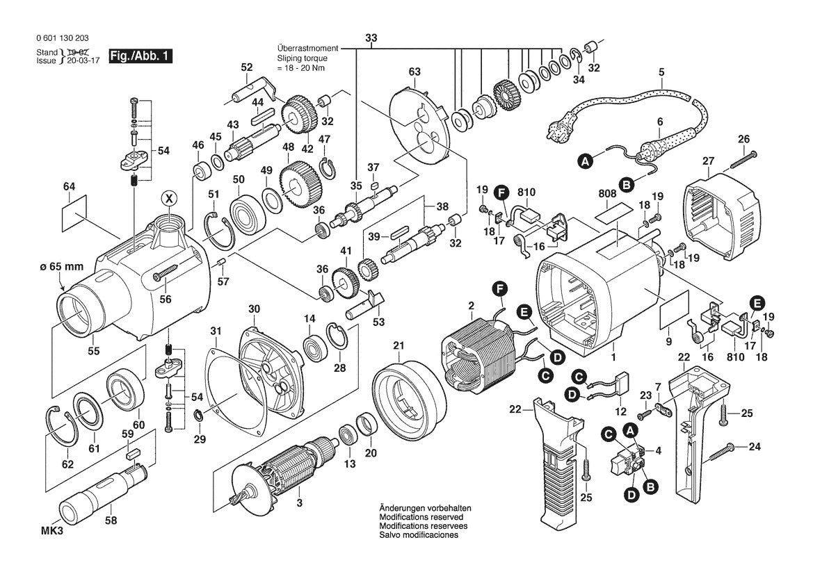 Vue éclatée Bosch GBM 32-4 0 601 130 232 - page 1