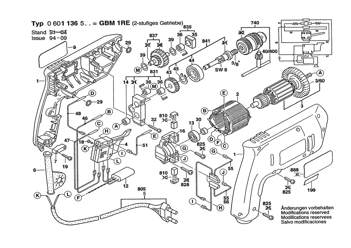 Vue éclatée Bosch GBM 1 RE 0 601 136 532 - page 1