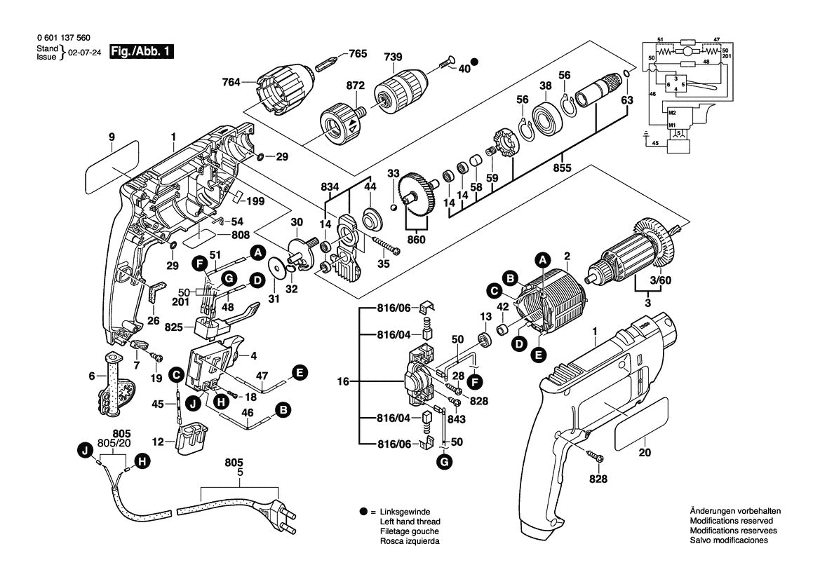 Vue éclatée Bosch GBM 10 SRE 0 601 137 566 - page 1
